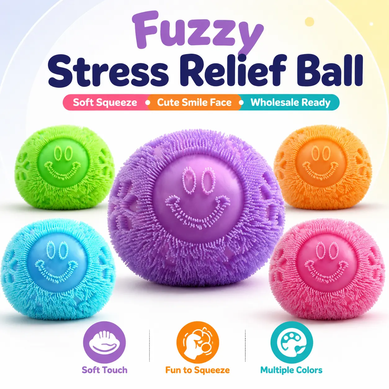 Fuzz Ball Smiley Squishy Stress Ball Anxiety Stress Relief Toys For Adult