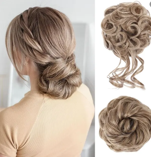 GEEOE Messy Bun Hair Piece for Women - 2PCS Synthetic Hair Pieces with Tousled Updo Hair Buns & Wavy Curly Texture Scrunchies Chignon Ponytail  - Easy to Wear & Versatile for Daily Use Hair Weave