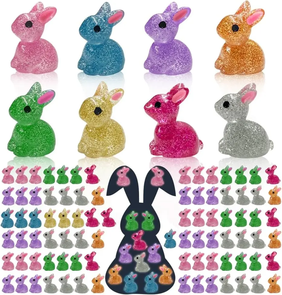 120PCS Mini Resin Bunny Figures, Glow in the Dark Resin Rabbits for Fairy Garden, Miniature Rabbit Figurines, Dollhouse Decor, Terrarium Accessories, DIY Crafts, Luminous Bunny Miniatures