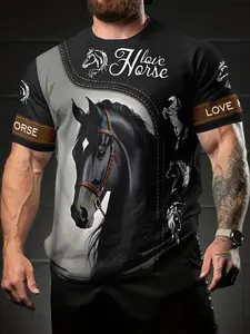 Men's 3D Digital Print T-Shirt, Casual Fitted Short Sleeve Round Neck, 100% Polyester, Perfect Holiday Gift for Men