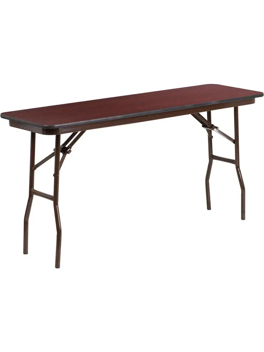 Flash Furniture YT-1860-MEL-WAL-GG Commercial Grade Foldable 18x60 in. Rectangular Mahogany Melamine Laminate Table for Classrooms, Banquet Halls