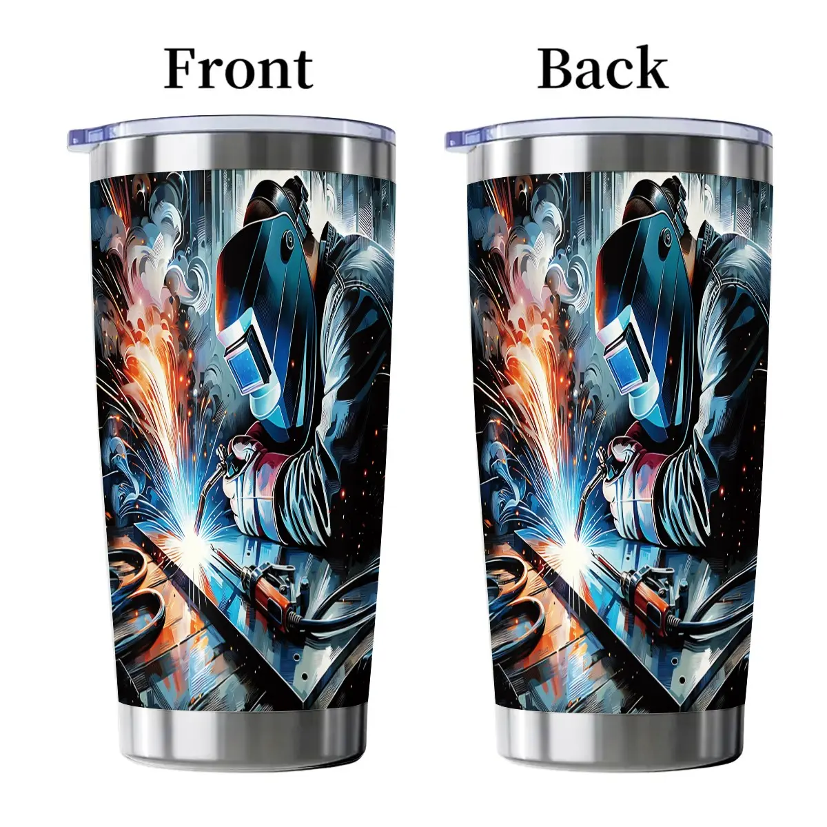 1pc 20oz Welder Stainless Steel Insulated Tumbler, Spark Print, Portable Car Water Bottle, Exclusive Gift for Welders, Drinkware