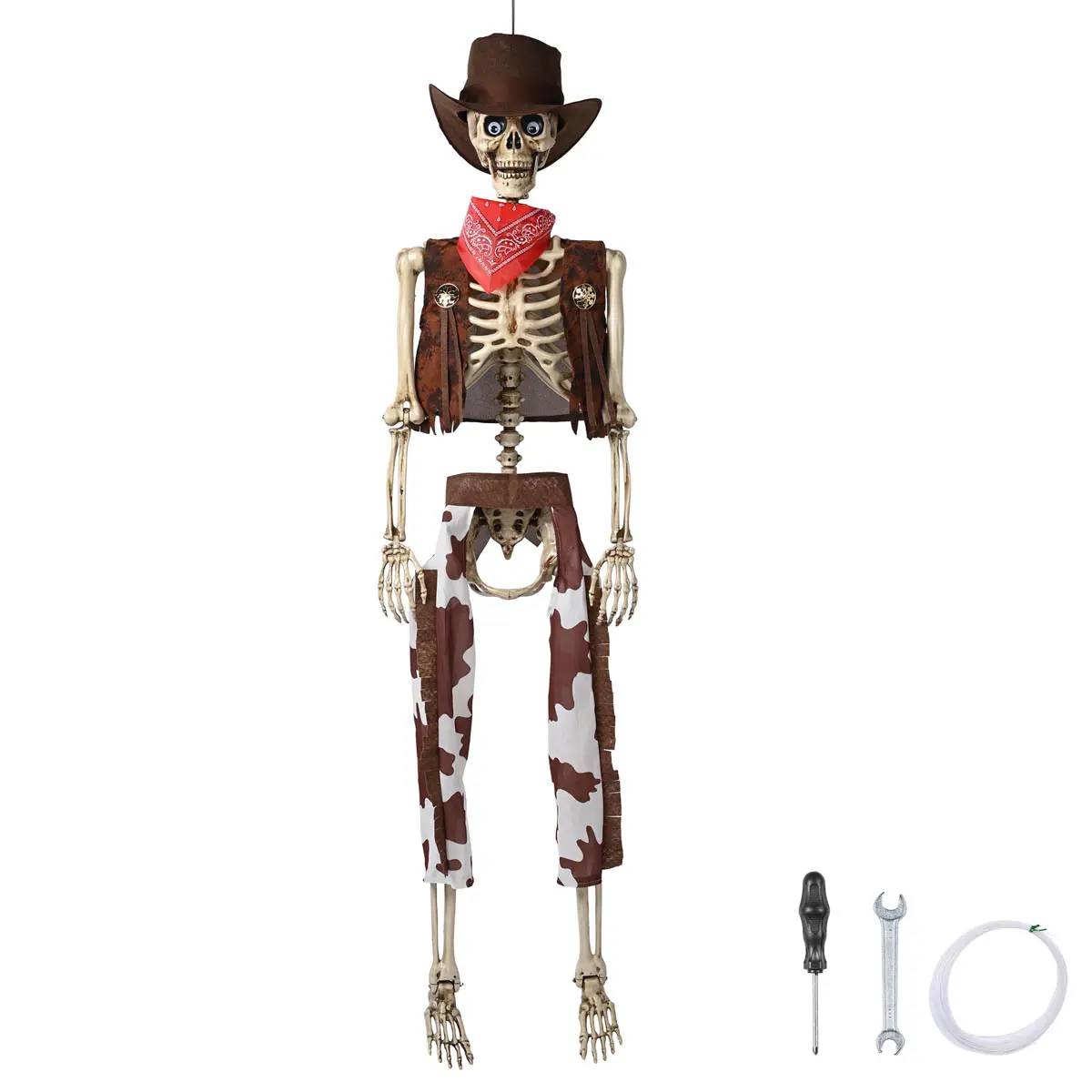 Yescom 5.6 Ft Halloween Skeleton Full Life Size Party Prop Poseable Decor Cowboy Hat