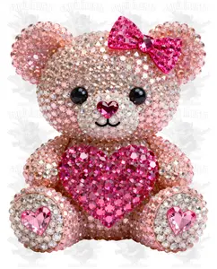 Valentine's Day - Rhinestone Pink Teddy Bear DTF Transfer