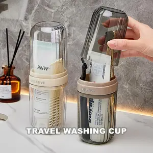 Travel Toothbrush Case 2-in-1 Portable Business Trips WashCup Minimalist Large Capacity Toothbrush Holders Toothpaste ContainerHolder Organizer Toothbrushes Storage Box for TravelingCamping Business Trip