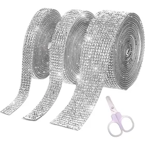 Self Adhesive Rhinestones Ribbon Roll, 6.6 Yard Rhinestone Tape and Strips, Bling Ribbon & Wrap for Crafting, DIY, Art, Decoration ( 3-Pack)