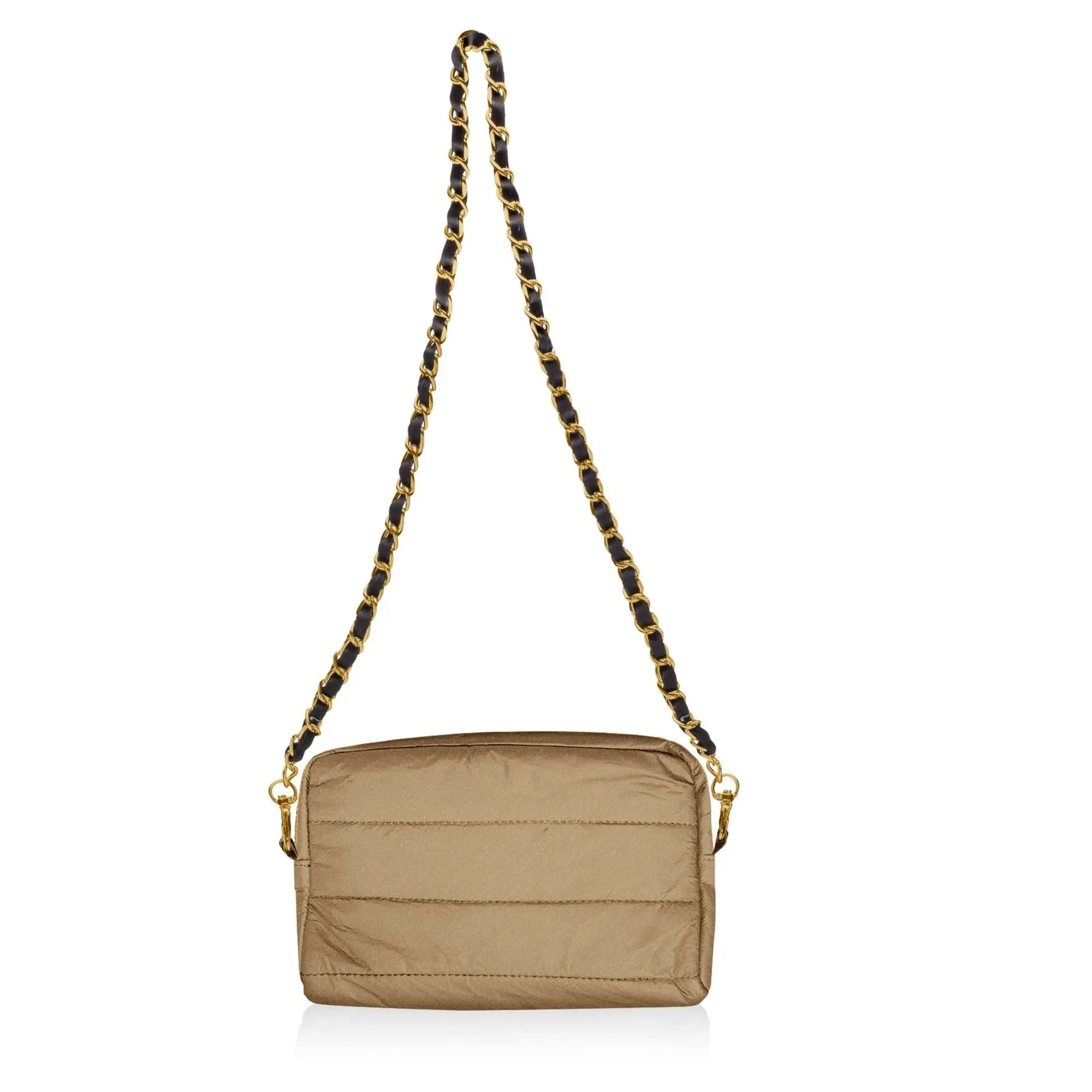 Mini Puffer Crossbody Chain Purse Shimmer Bronze