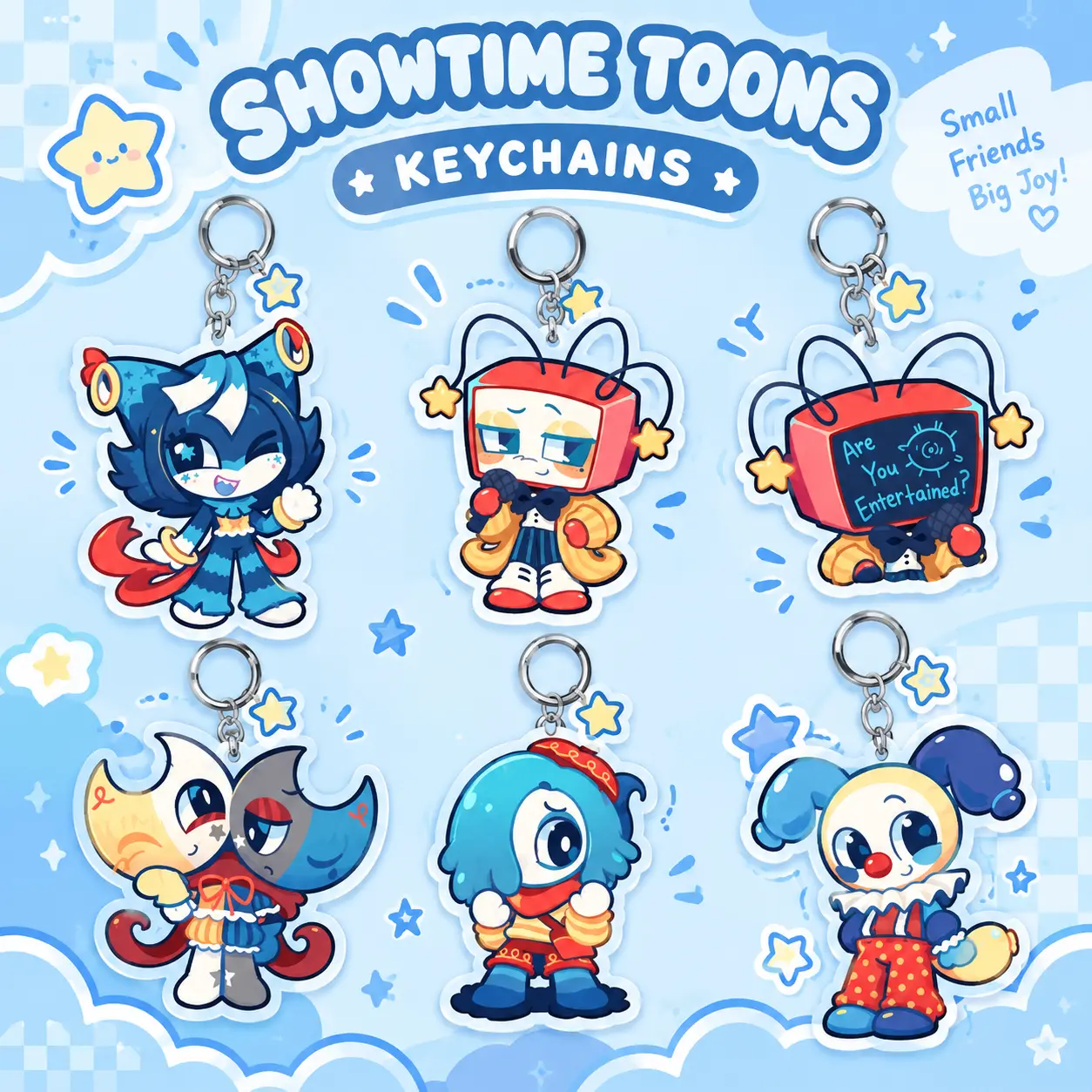 Showtime Toons Acrylic Keychains - Cute Cartoon Character Art, Game Collectibles, Aniamated Merchandise Fashion Accessory