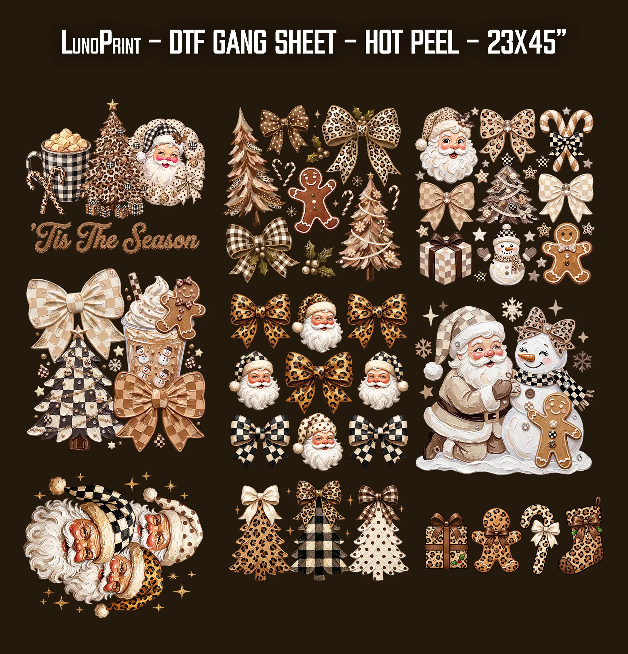Leopard Christmas DTF Gang Sheet, 23x45 in. Winter Ready to Press Heat transfers