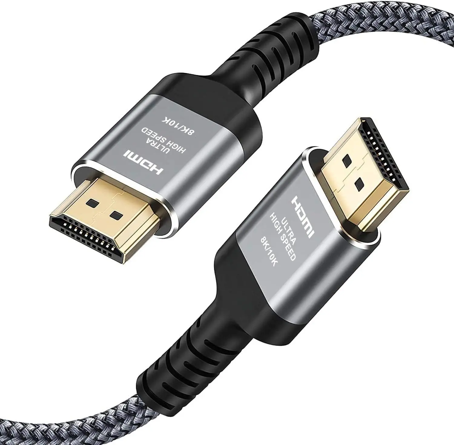 8K HDMI 2.1 Cable-Gray, 48Gbps Ultra High Speed Braided Cord, 8K@60Hz 4K@120Hz, eARC HDR VRR, Alloy Connector, for TV, Monitor, Gaming Console