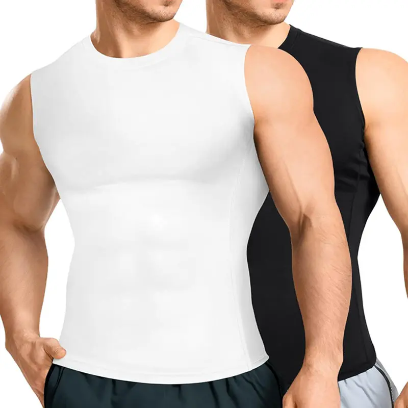 CATTIBOR 1-2 Pack Men's Round Neck Sleeveless Tank Top,Men Athletic Shirts Dry Fit Running Sports Workout Base Layer Undershirt,Men Shapewar Tops Menswear For All Season