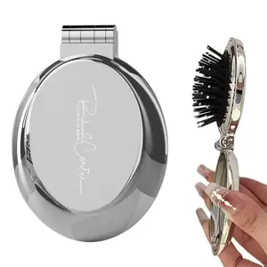 ✨ Foldable Design Cushion Massage Brush with Mirror｜2-in-1 Mirror & Brush Combo｜Anti-Static, Portable & Easy to Store｜Perfect for Travel｜Hair Styling Tool, Hair Styling Combs