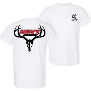 Hoyt Archery T-Shirt 2 Sided, Black Antler Skull with Red Logo Graphic, Neutral Hunting Style for All-Season Wear, Ideal for Bowhunters and Archery Fans, Casual Crew Neck T-Shirt