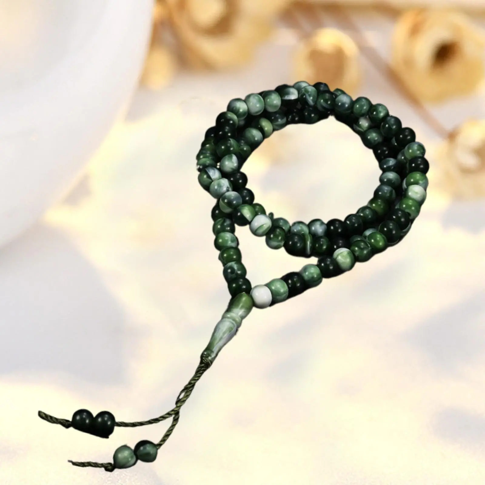 Islamic Green Tasbih with 99 Handmade Round Acrylic Prayer Beads, Ethnic Spiritual Jewelry for Daily Use & Ramadan, Round Beads, 99 Beads