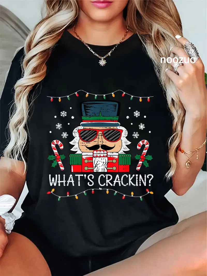 100% Cotton Christmas Nutcracker Whats Crackin Funny Xmas Men Women T-Shirt