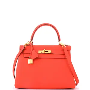 Pre-owned HERMÈS Leather Top Handle Bags Hermes Kelly Handbag Capucine Togo with Gold Hardware 28 by Rebag