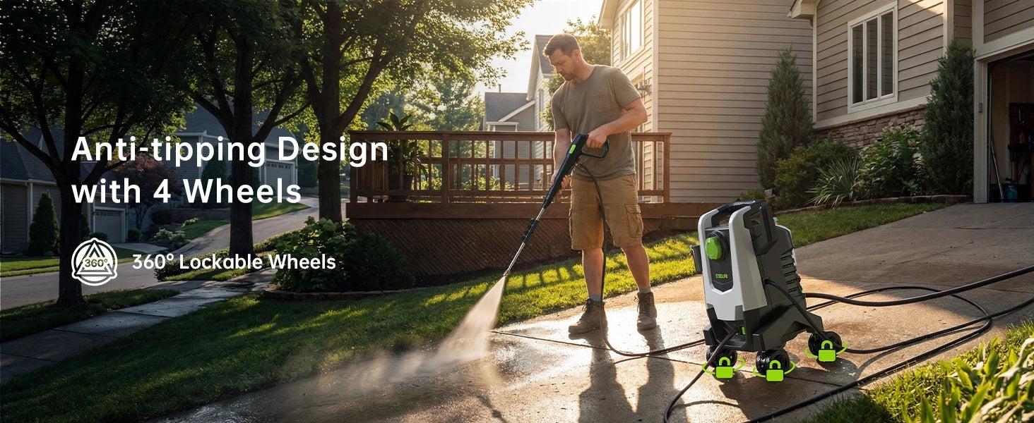 3000 PSI Electric Pressure Washer, Portable Power Washer with 23FT Hose, 4 Quick-Connect Nozzles, 4-Wheel 360° Steering, Metal Spray Gun & Auto Shut-Off for Cars, Driveways, Patios & Outdoor Cleaning | Back to School