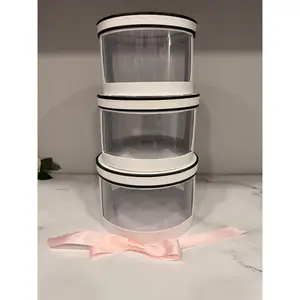 Round Flower Box Set of 3 with Clear Windows, Light-White Color, Elegant Design