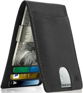 Genuine Leather Slim Wallets For Men W/ Mon.ey Clip Card Holder Mens Wallet