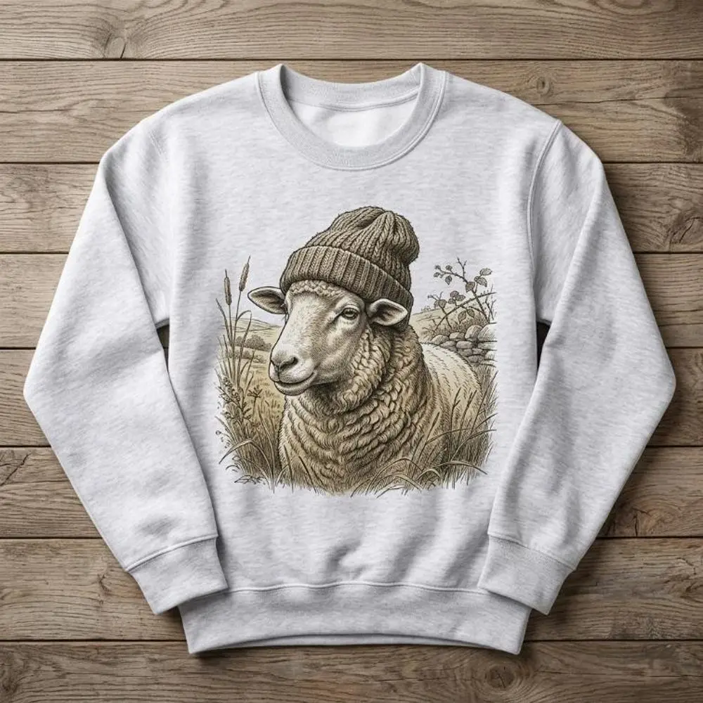 Vintage Sheep Sweatshirt Cute Sheep Shirt Unisex Cozy Beanie Sheep Hoodie Cottagecore Graphic Tee Retro Farmhouse Animal Sheep Lover Gift#74