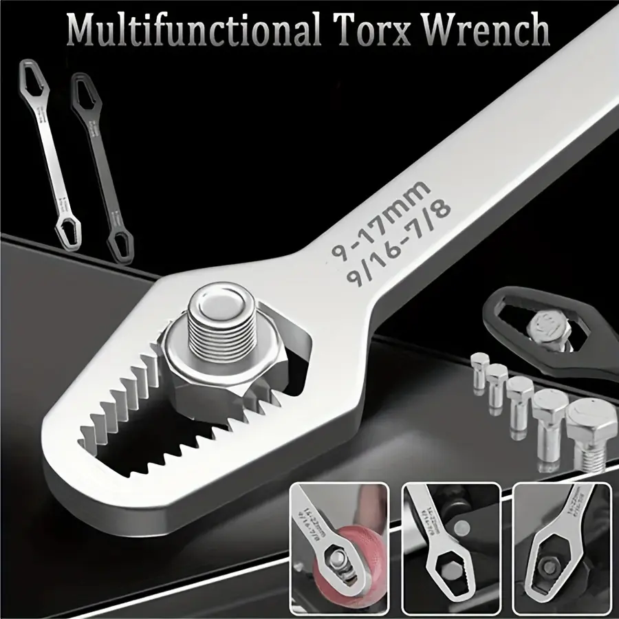 Star Wrench Manual Self-Tightening Dual Head Socket Tool (3-17mm), Multifunctional Wrench, Self Locking Wrench, Heavy Duty Wrench, Ergonomic Design, Portable Car Home Use, Durable Metal Structure