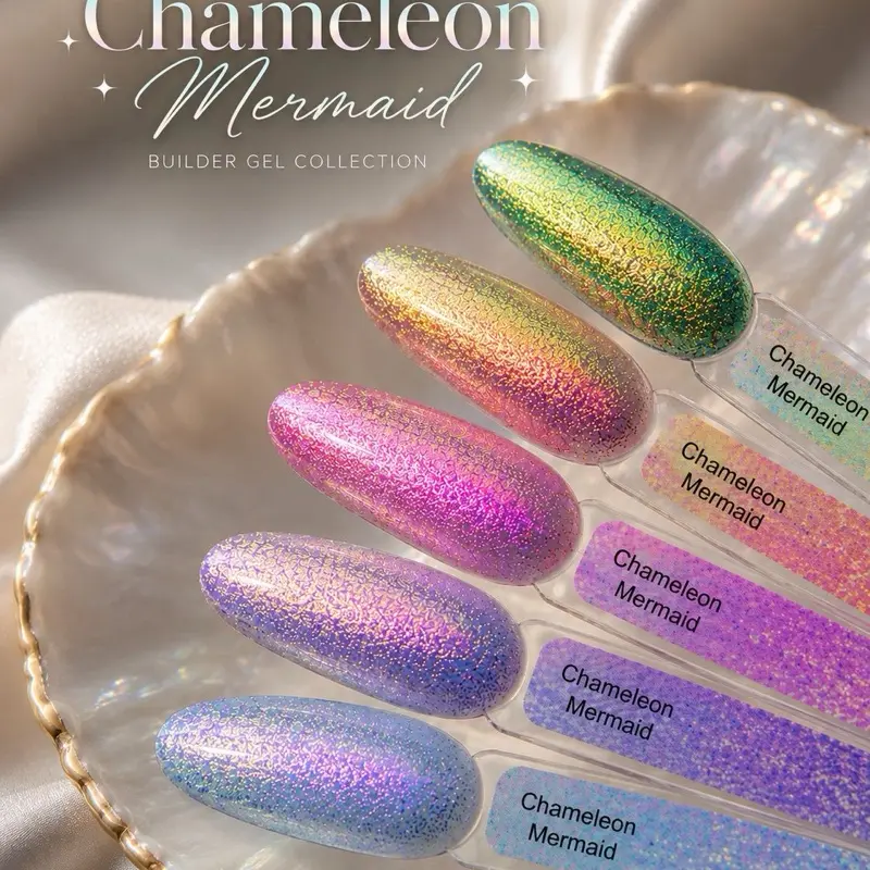 Chameleon Mermaid Builder Gel 15g – Iridescent Glitter Builder Gel for Nail Extensions & Overlays