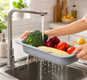 Collapsible Drain Basket, Kitchen Sink Strainer, Vegetable Wash Basket, Storage Rack, Fruit and Vegetable Drain Basket, Draining Utensils