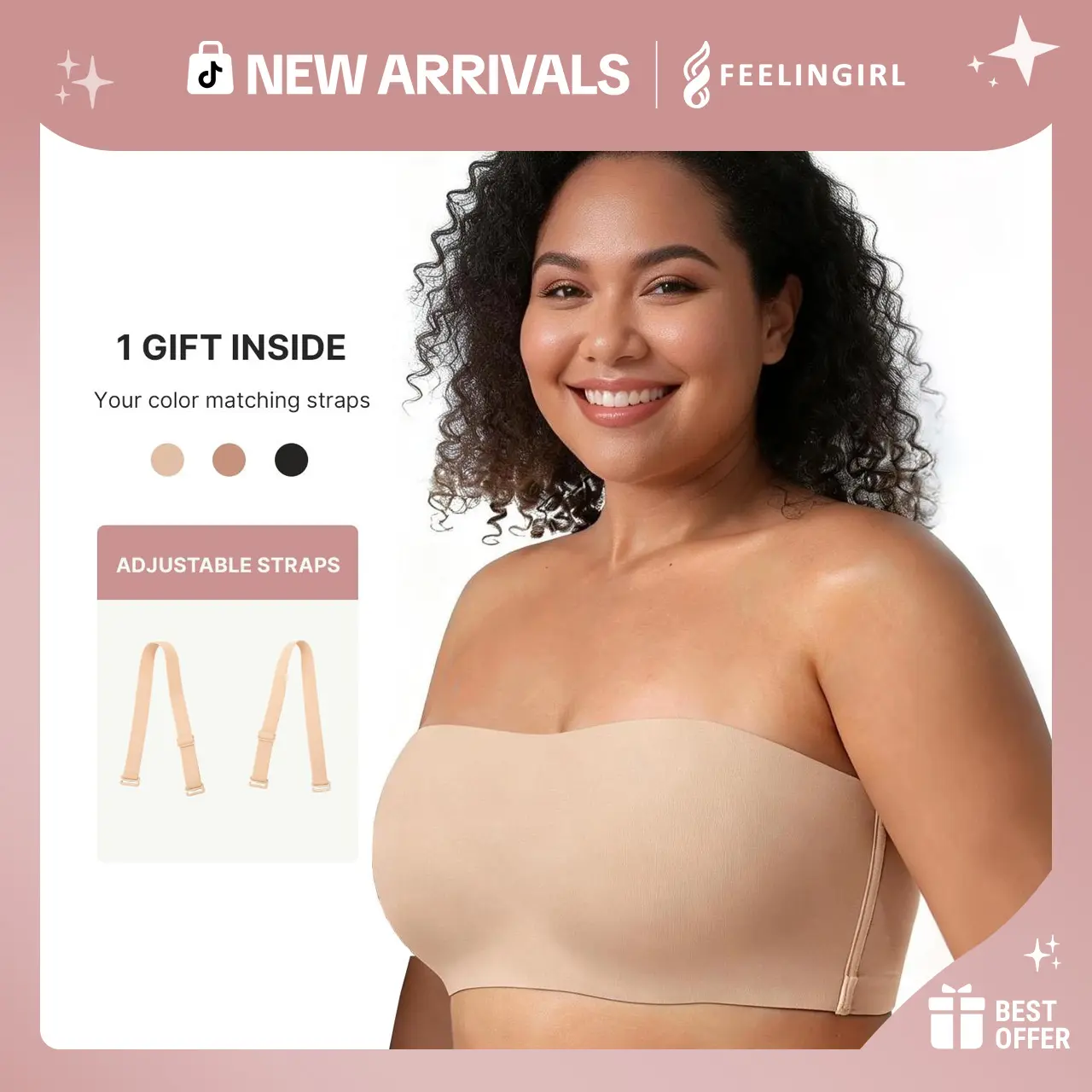 FeelinGirl FeelSoft Anti Slip Bandeau Strapless Bra Plus Size No Underwire Wireless Detachable Straps Seamless Daily Wear Bras newarrivals#SohoChic