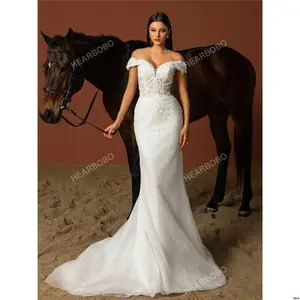 Bridal Dresses Mesh One Elegant Solid Women s Color Simple - Shoulder White Wedding Dress