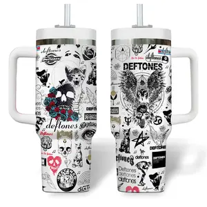 Defton 40 oz Tumbler With Handle – Insulated Stainless Steel Music Cup, Travel Mug for Music Lovers