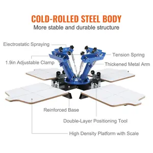 fathersdaygift VEVOR Screen Printing Machine, 4 Color 4 Station 360 Rotable Silk Screen Printing Press, 21.2x17.7in Screen Printing Press, Double-layer Positioning Pallet for T-shirt DIY Printing