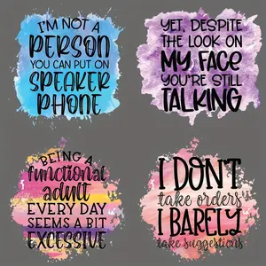 Funny Sarcastic Iron on DTF Transfer Sticker, 6 Counts/set Washable Heat Transfer Designs, Ready Press Decals for DIY Clothing T-shirt Mask Jeans Backpack, Funny Quotes