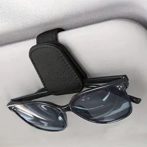 Universal PU Leather Car Sunglasses Holder - Sun Visor Clip Organizer, Auto Accessories Gift Set (Christmas, Birthday, Father's Day) - Easy Install, No-Slip Design
