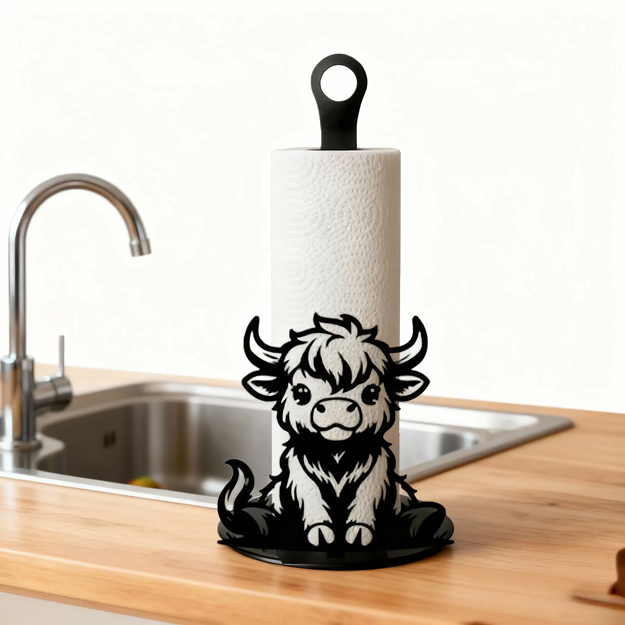 Metal Highland Cow Toilet Paper Holder, Hollow Iron Roll Dispenser, Bathroom Kitchen Decor, Suitable for Bathrooms, Dining Rooms, Bedrooms