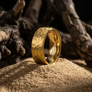 Yonifu 8mm Gold Hammered Tungsten Rings for Men Women Couple Fashion Jewelry Engagement Wedding Bands Matte Finish Comfort Fit tiktokshopspringglowup