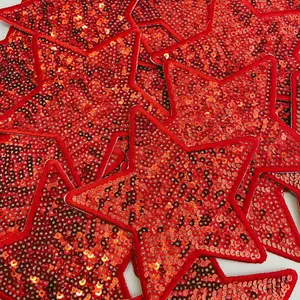 4" RED Star - Sequin Embroidered Hat Patch