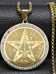 Tetragrammaton Pentagram Amulet Necklace, Stainless Steel Jewish Israel Tetagramaton Chain Engraved Necklace, Fashion Jewelry Accessories for Men & Women