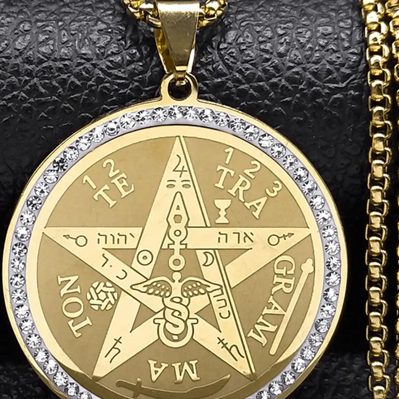 Tetragrammaton Pentagram Amulet, Stainless Steel Jewish Israel Tetagramaton Chain Engraved Gift Necklace, Fashion Jewelry Accessories for Men & Women