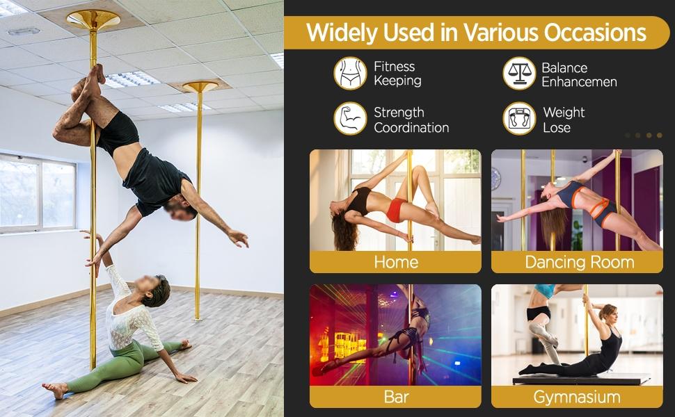 【Heavy Duty】Yaheetech Professional 45mm Portable Chrome Dance Pole, with 2 Modes Spinning Static Dancing Pole For Home Portable Removable Home Dancing Pole, Height Adjustable 7'-9'