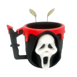 Ghost Face Ice Cream Pint Holder with Two Spoons, Unique Fun Design for Standard Pints, Reusable Ice Cream Sleeve to Keep Hands Warm