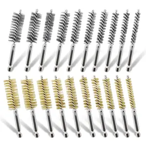 20 PCS Stainless Steel Wire Bore Brush Set for Drill with 1/4" Hex Shank Twisted Wire Bristles for Rust and Tube Cleaning, Sizes 5/16"-3/4" (8-19mm)