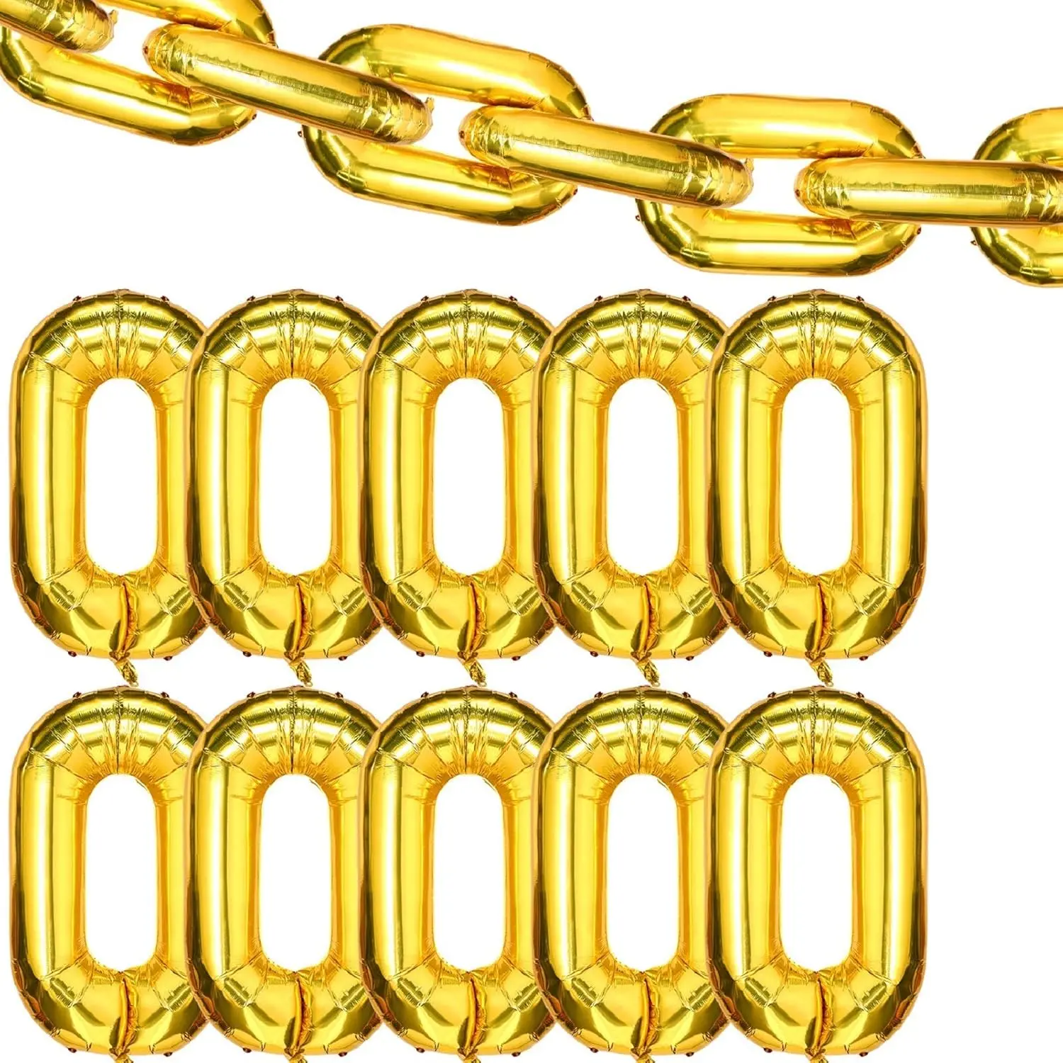 50 Pieces Metallic Aluminum 16 Inches Float Foil Chain Balloons - Hip-Hop Retro Theme Decoration, Jumbo Chain Link for Birthdays, Floats When Inflated, Home Improvement Photo Backdrops (Gold)