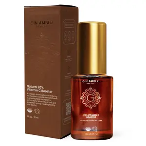 Gin Amber Beauty Natural 20% Vitamin C Booster - Brightening Serum for Scars, Hyperpigmentation, Wrinkles with Aloe & Hyaluronic Acid
