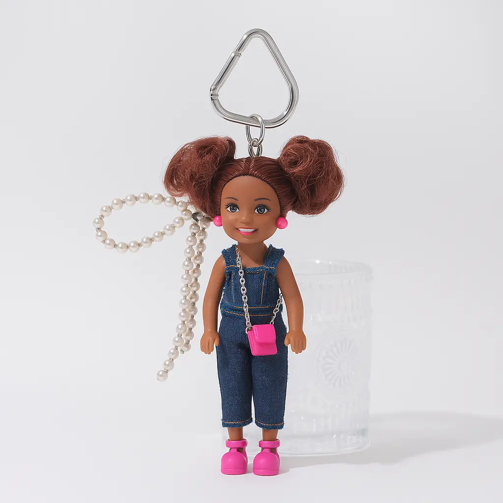 Mini Doll Bag Charm – Denim Overall Keychain with Bow | Cute Phone Pendant, Backpack Accessory & Gift for Girls, Kawaii Accessories, Fashion Keychains, Key Holder For Purse, Cute Collectibles, Charms Keychains