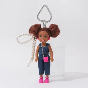 Mini Doll Bag Charm – Denim Overall Keychain with Bow | Cute Phone Pendant, Backpack Accessory & Gift for Girls