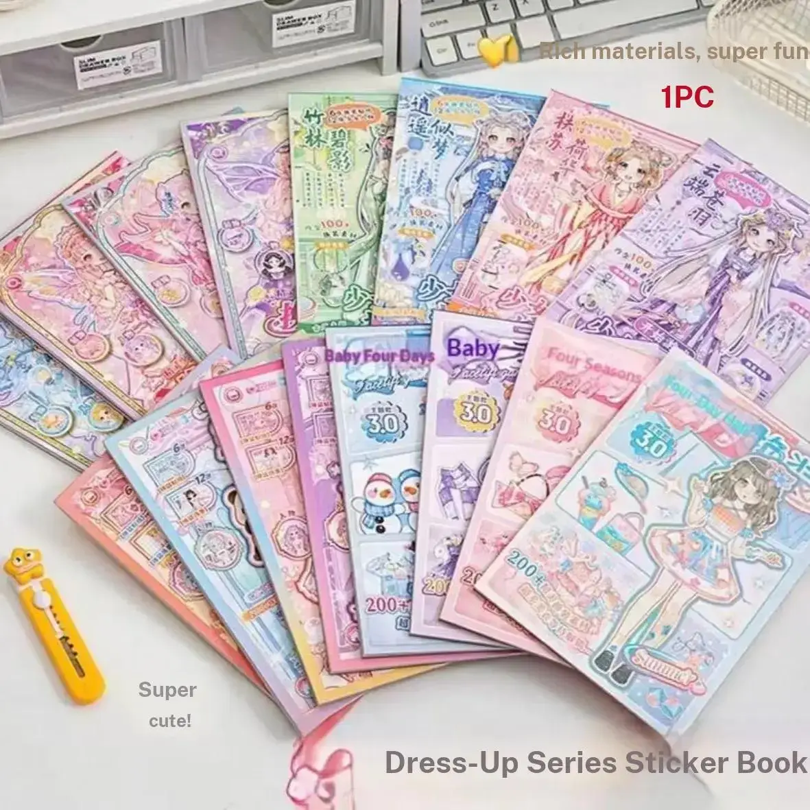 Upgrade Version 3.0 Girl Dress-Up Sticker Book, 12 Backgrounds, Korean Style, DIY Craft Material, Stress Relief Toy, Birthday Gift
