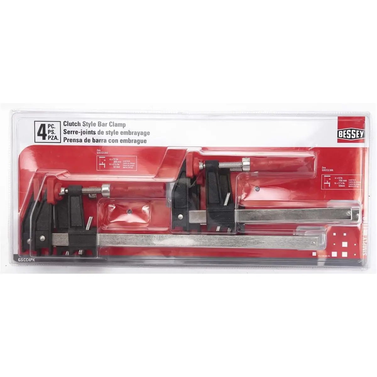 212 MAIN Bessey 2006105 Heavy-Duty Cast Iron Clutch Style Bar Clamp Set with Clutch Handle, 600lb Capacity, Lock and Hardware for Sports & Outdoor Scooters Equipment