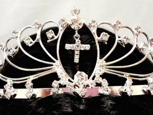 Silver Clear Rhinestone Cross Tiara/Crown Baptism, Communion