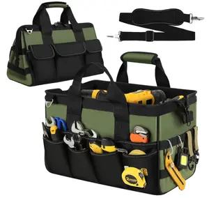 Heavy Duty Tool Bag 18-Inch, 16-Pocket Portable Soft Tool Box Organizer Storage, Handle Tactical Carry Tote Empty Toolbox with Large Zipper, Father Day Dad Men Gift for Mechanic Engineer