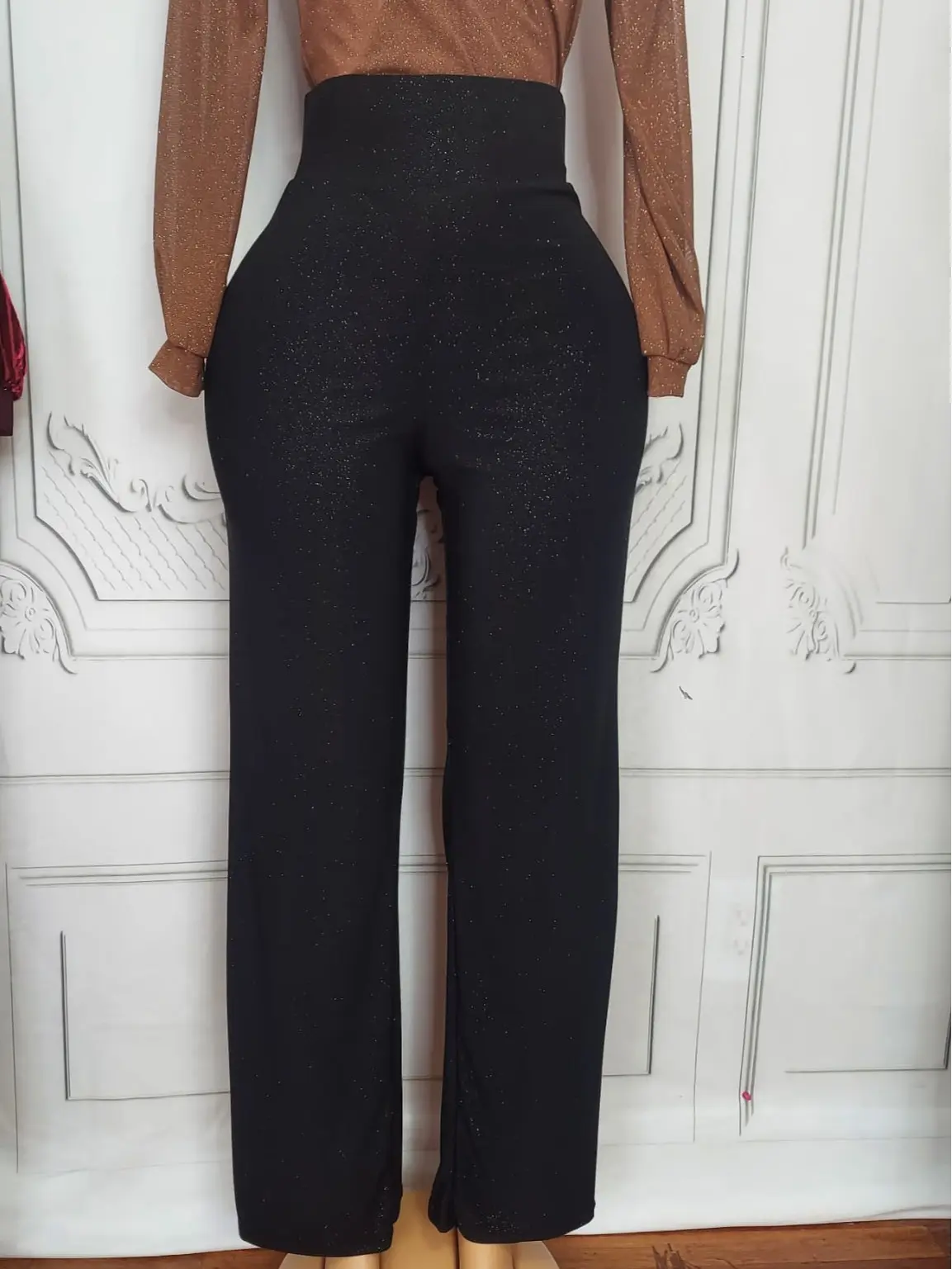 Women's High-Waist Shimmer Pants with Sparkling Embellishment - Womenswear, Fit Bottom Dress